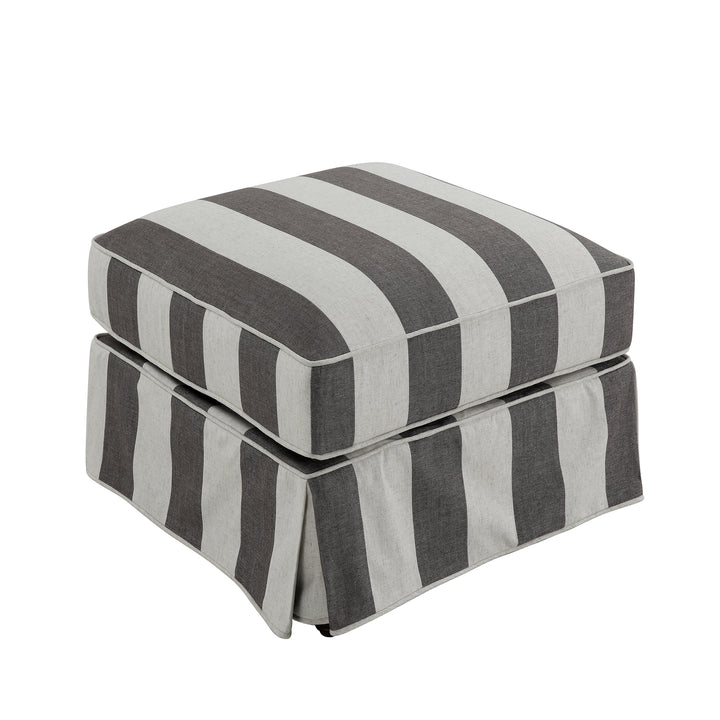 Slip Cover Only - Noosa Hamptons Ottoman Grey/Cream Stripe