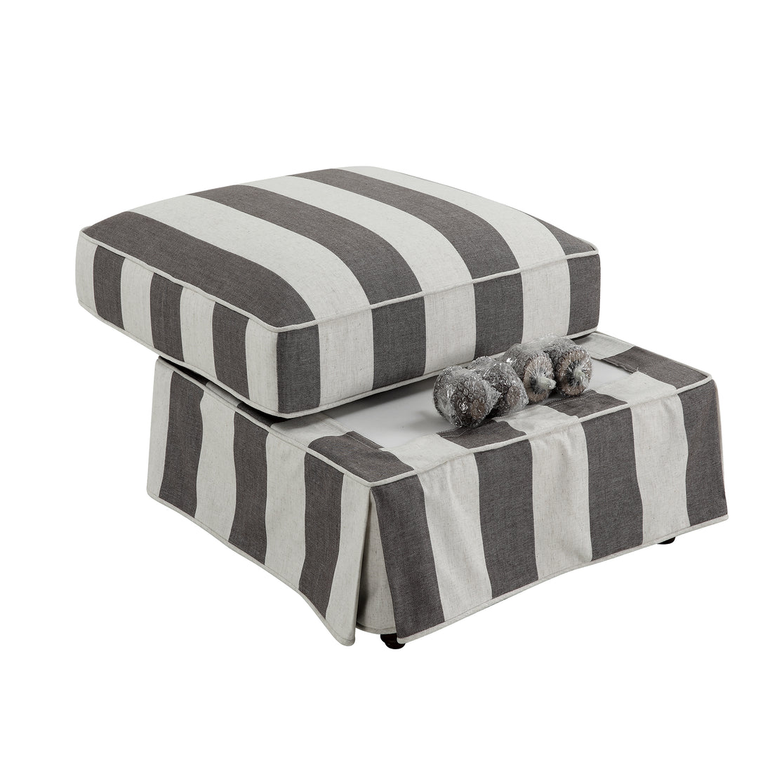 Slip Cover Only - Noosa Hamptons Ottoman Grey/Cream Stripe