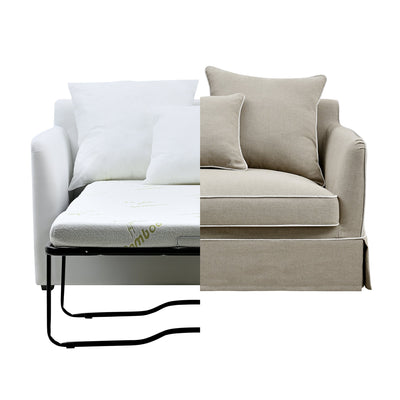 Noosa Hamptons 1.5 Seat Sofa Bed Grey W/White Piping
