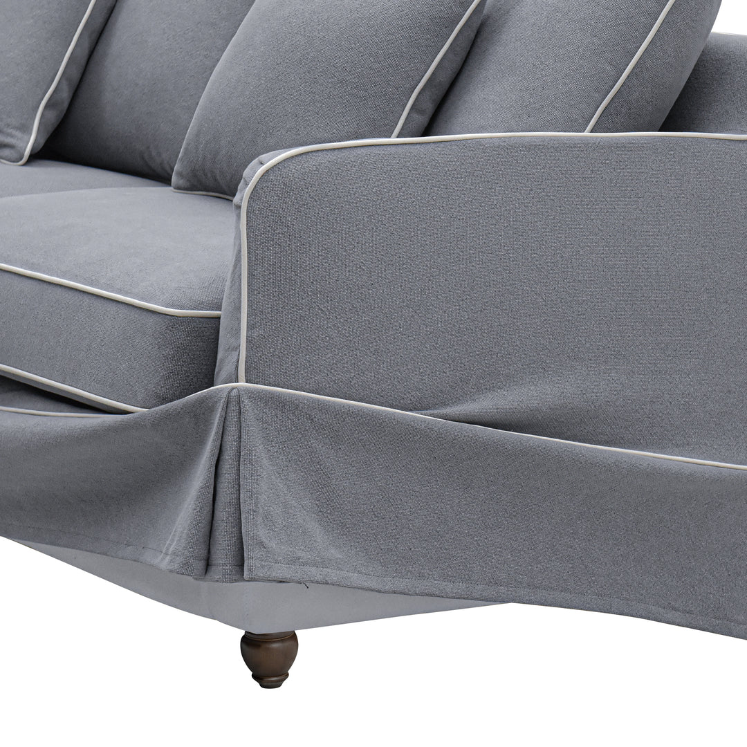 Slip Cover Only - Noosa Hamptons 2.5 Seat Sofa Grey W/White Piping