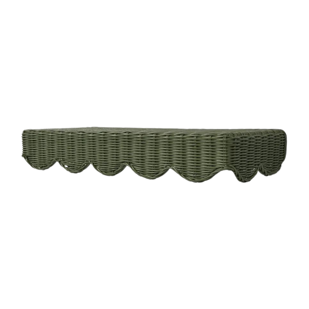 Belle Rattan Wall Shelf Green 60Cm