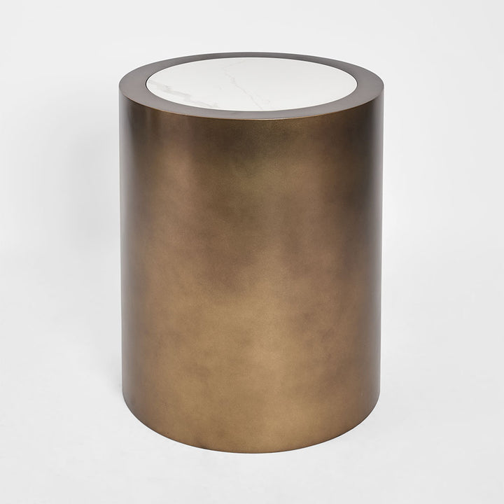 Gordon Drum Side Table
 Brass/White Stone