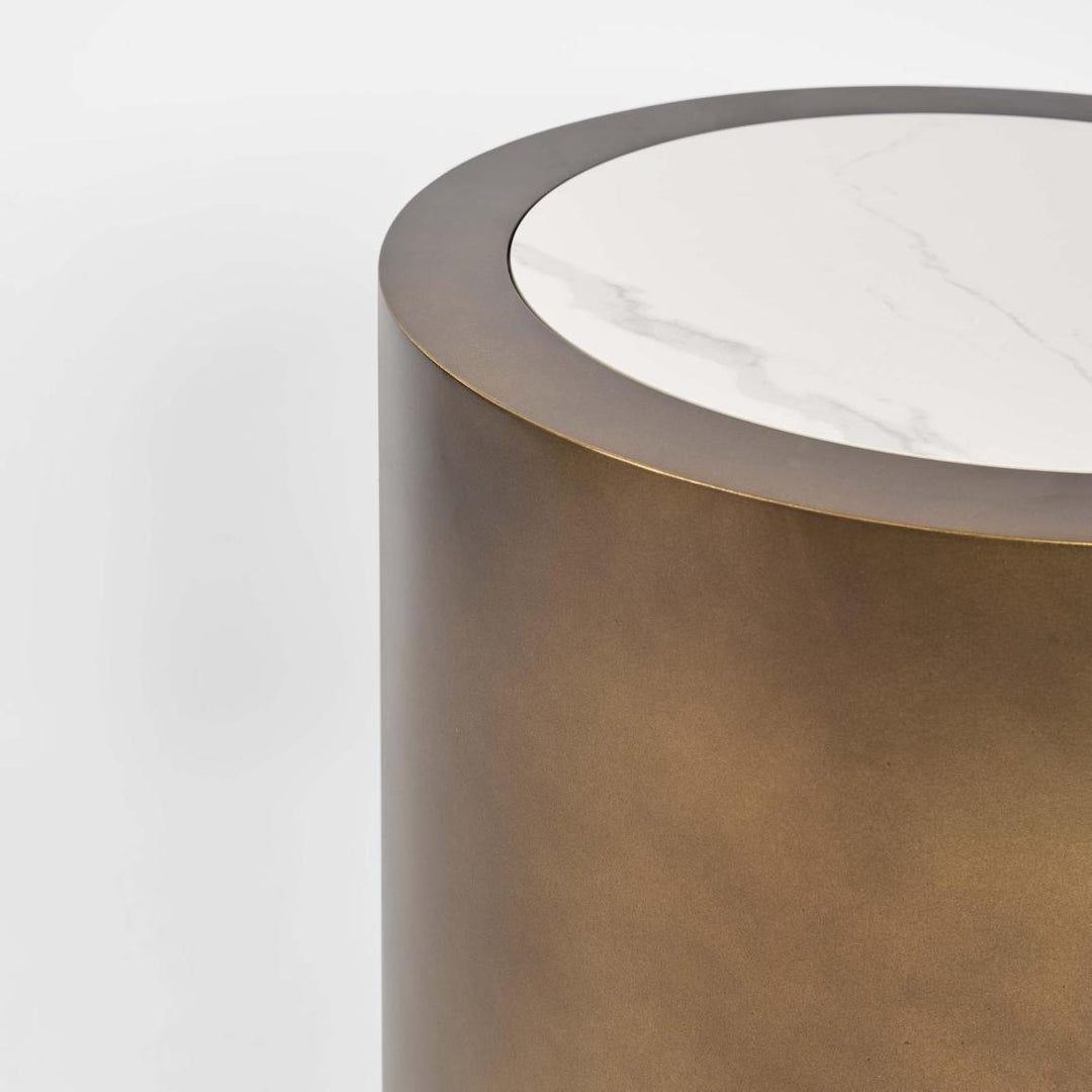 Gordon Drum Side Table
 Brass/White Stone