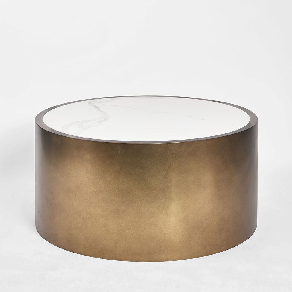Gordon Drum Coffee Table Brass/White Stone