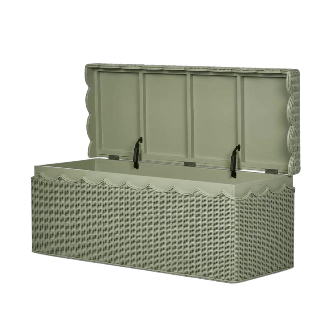 Belle Rattan Storage Bench Green - Outdoor Undercover