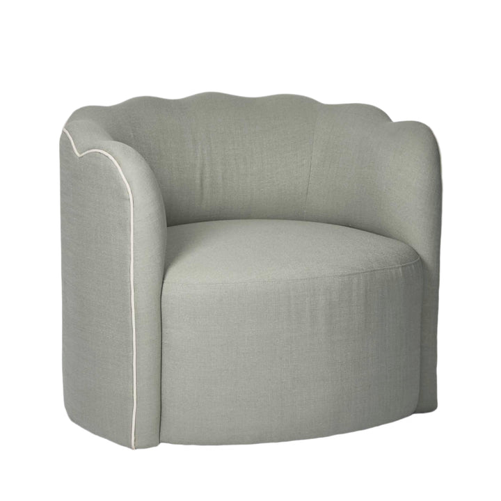 Camille Scallop Armchair Seafoam with White Piping