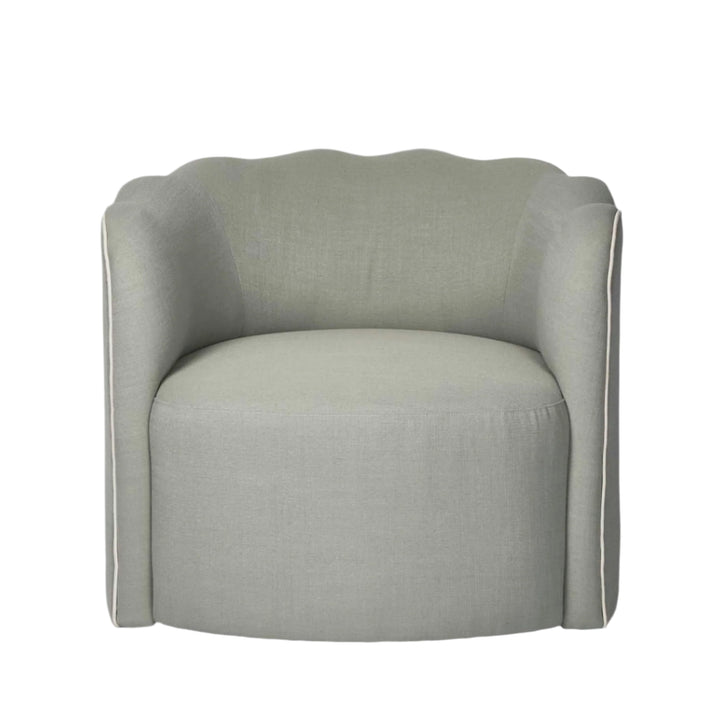 Camille Scallop Armchair Seafoam with White Piping