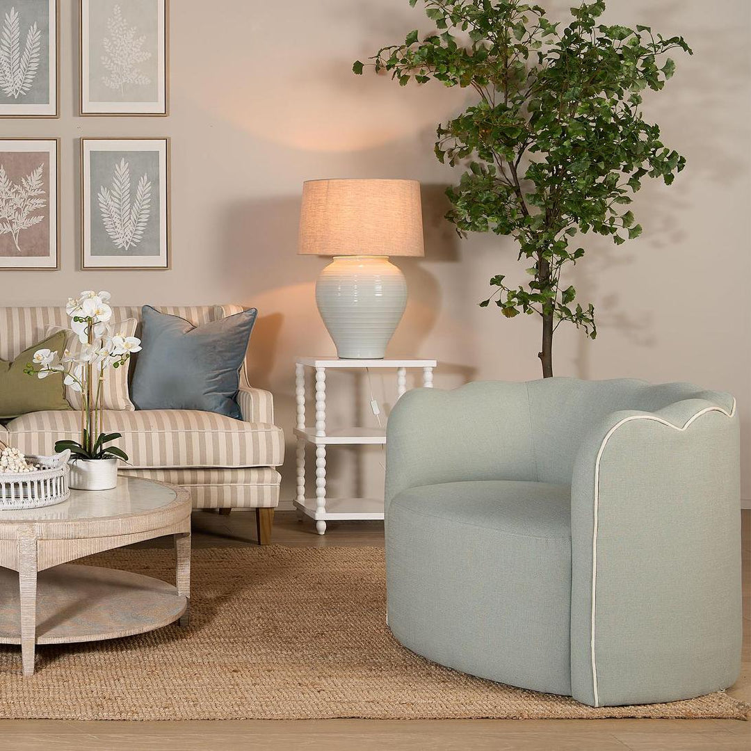 Camille Scallop Armchair Seafoam with White Piping