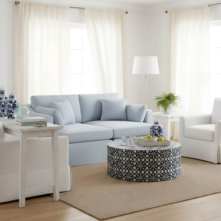 Adina Bone Inlay Round Coffee Table Grey/White