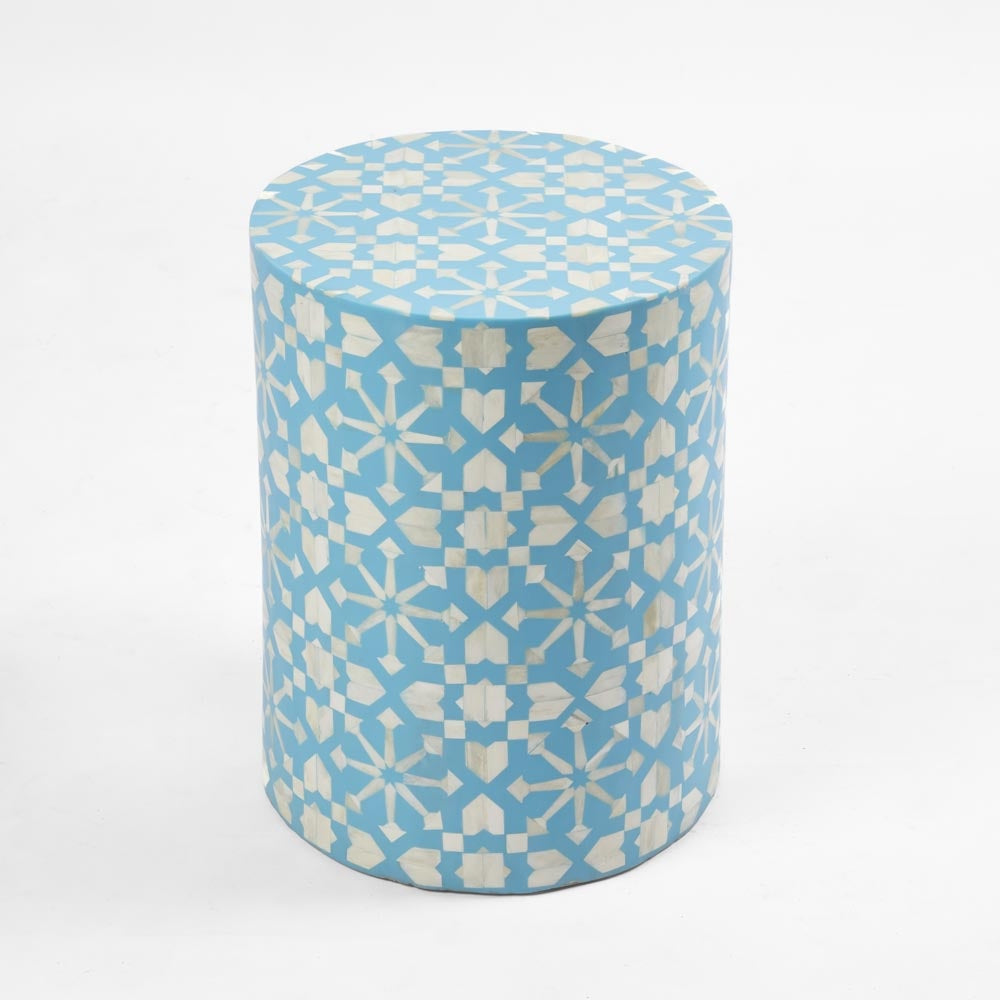 Adina Bone Inlay Side Table Aqua/White