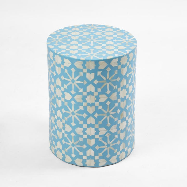 Adina Bone Inlay Side Table Aqua/White