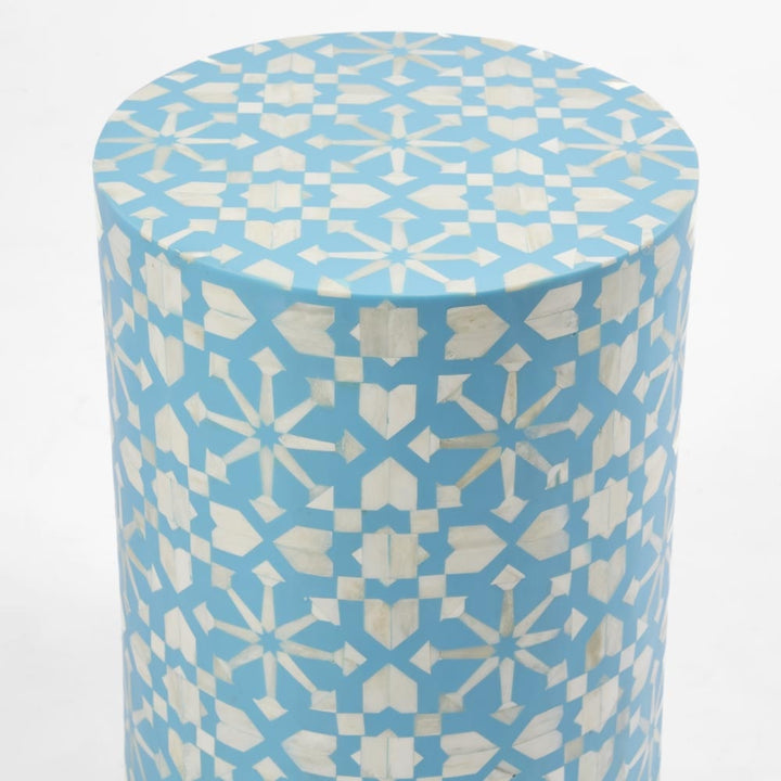 Adina Bone Inlay Side Table Aqua/White