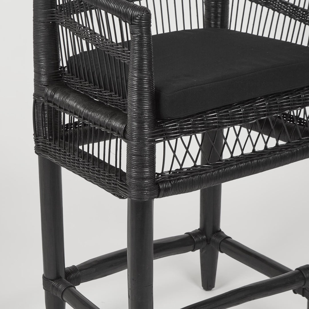 Livingstone Bar Stool Black/Black Cushion - Outdoor Under-Cover