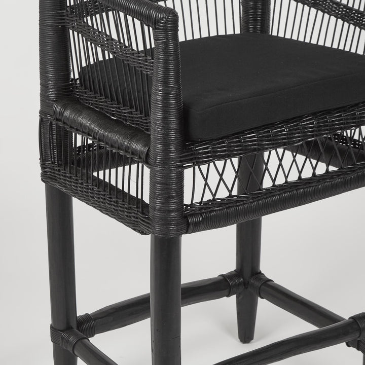 Livingstone Bar Stool Black/Black Cushion - Outdoor Under-Cover