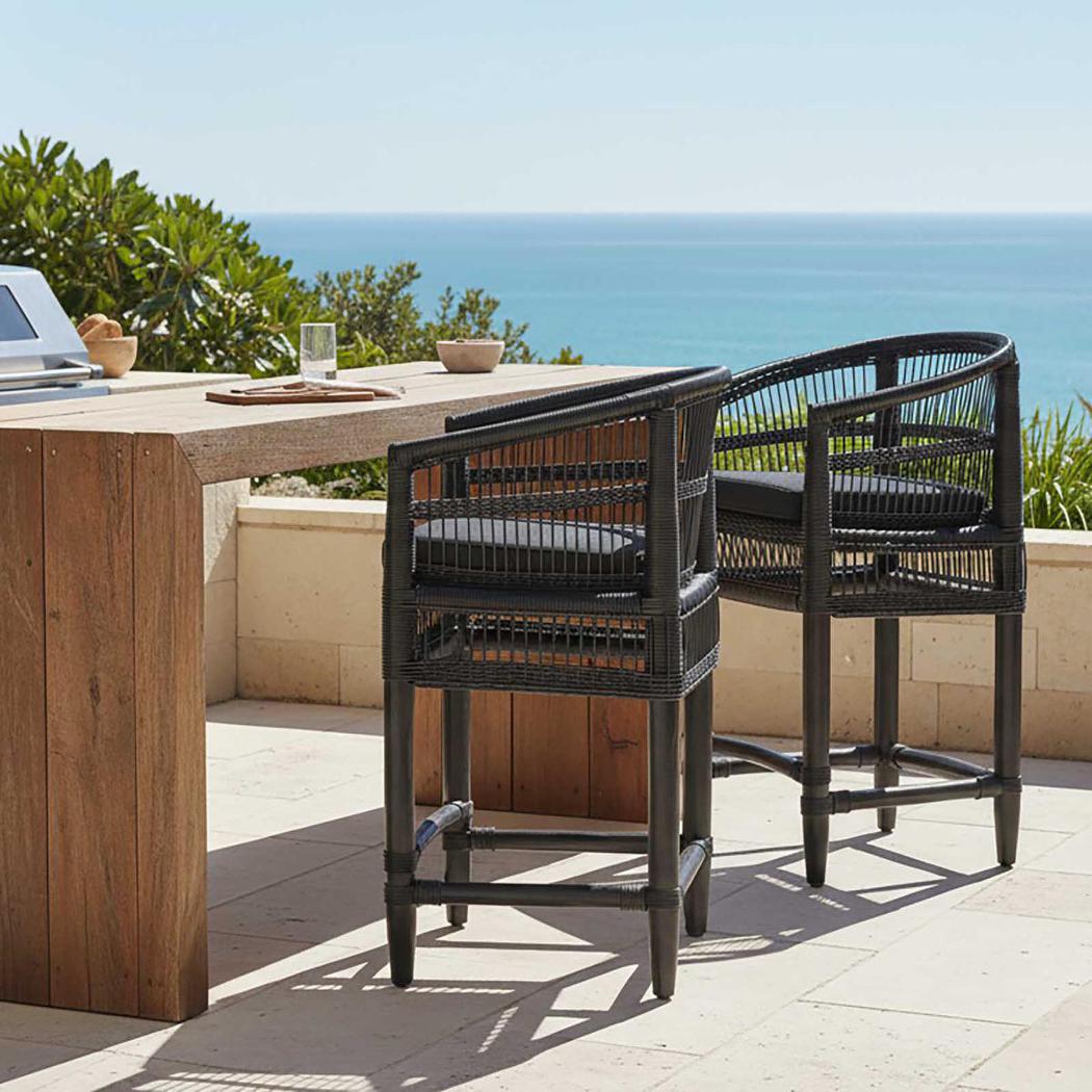 Livingstone Bar Stool Black/Black Cushion - Outdoor Under-Cover