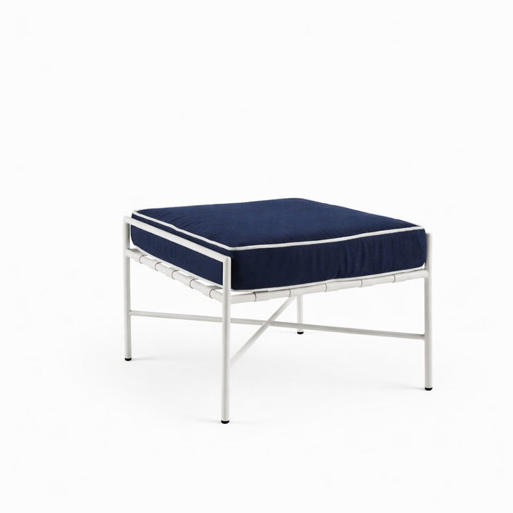 Sheffield Iron Ottoman White/Navy -Outdoor