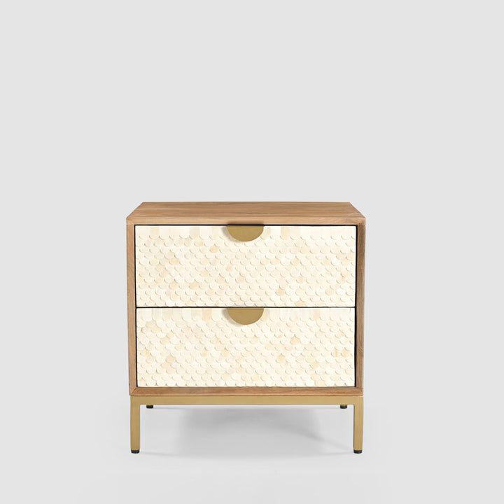 Mira Bone Inlay 2 Drawer Bedside Table White