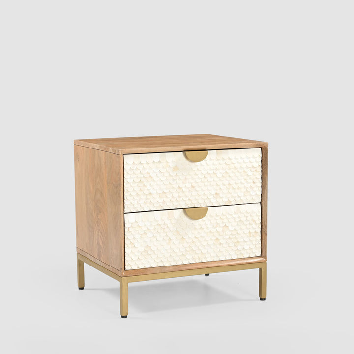 Mira Bone Inlay 2 Drawer Bedside Table White