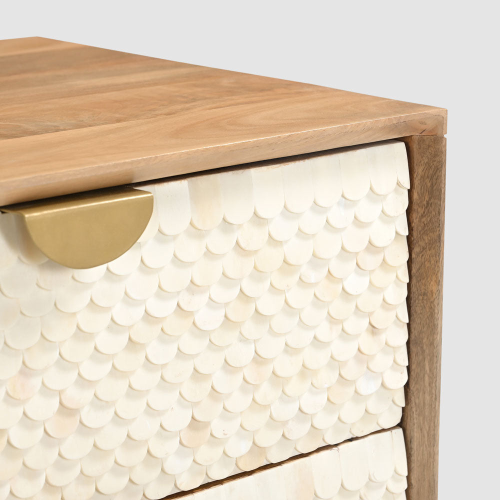 Mira Bone Inlay 2 Drawer Bedside Table White