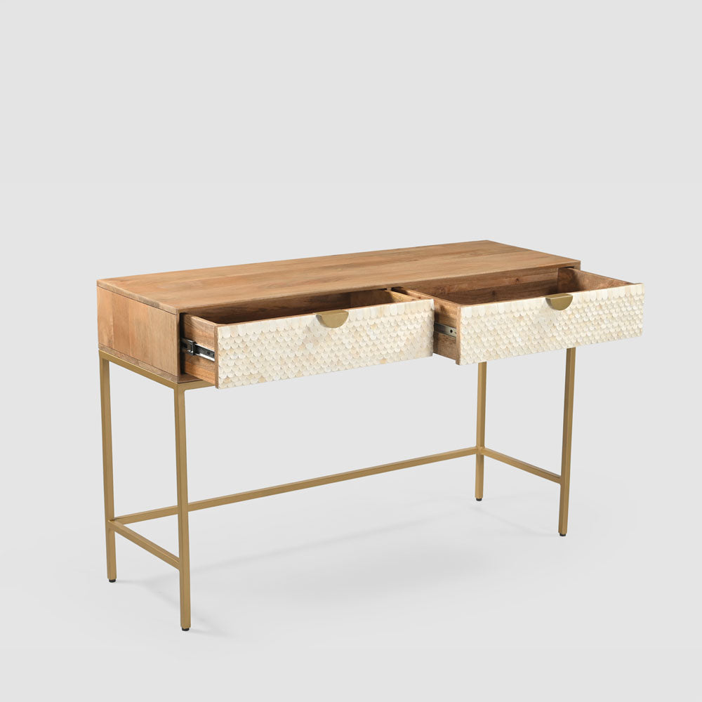 Mira Bone Inlay 2 Drawer Consol Table White