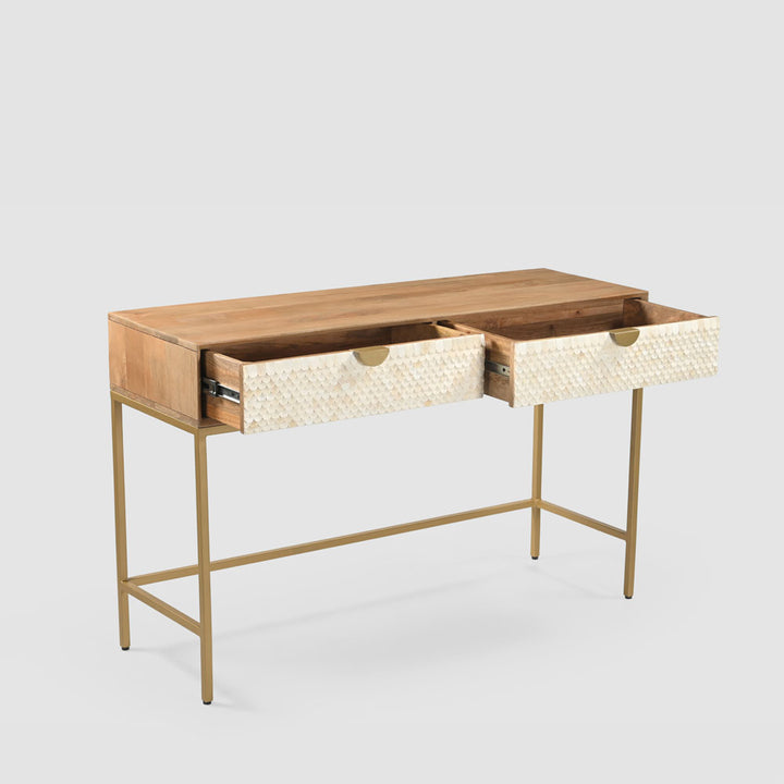 Mira Bone Inlay 2 Drawer Consol Table White