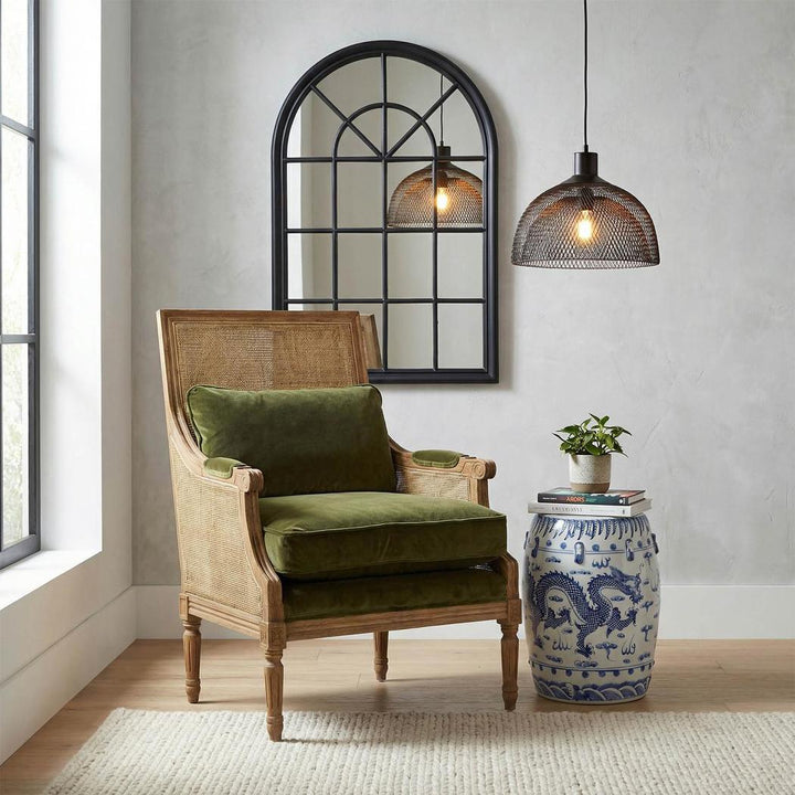 Hicks Caned Armchair Olive Green