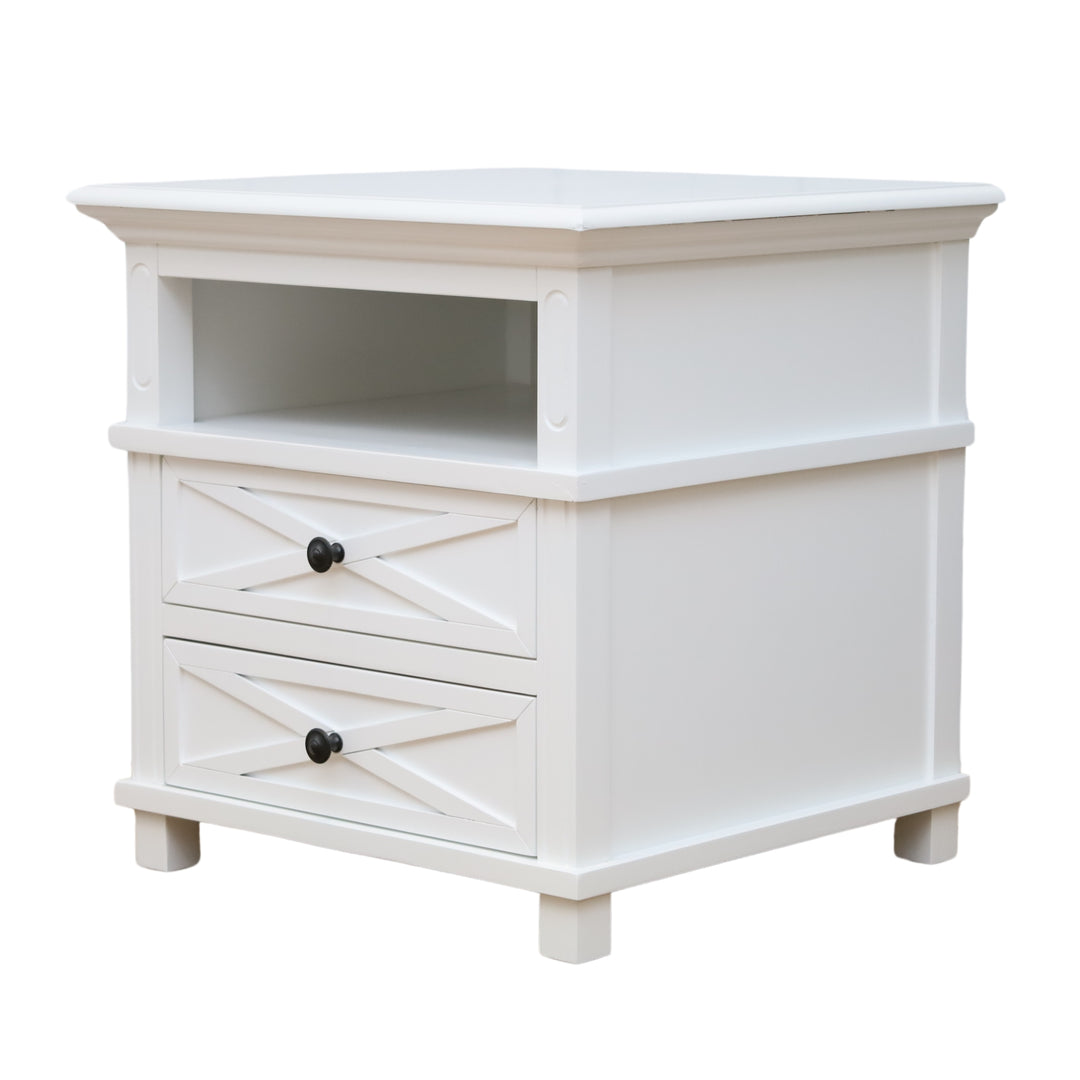 Sorrento Hamptons Medium 2 Drawer Bedside Table White