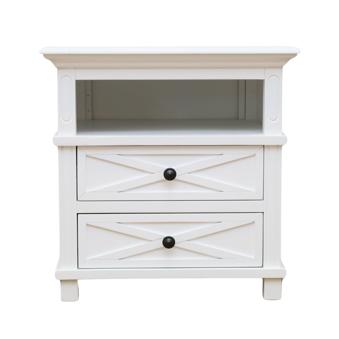 Sorrento Hamptons Medium 2 Drawer Bedside Table White