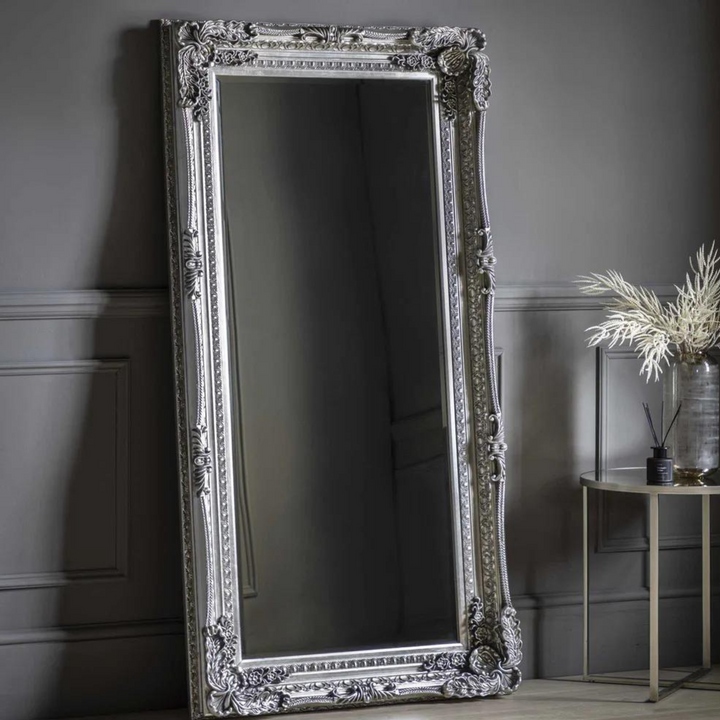 Carved Louis Leaner Mirror Silver