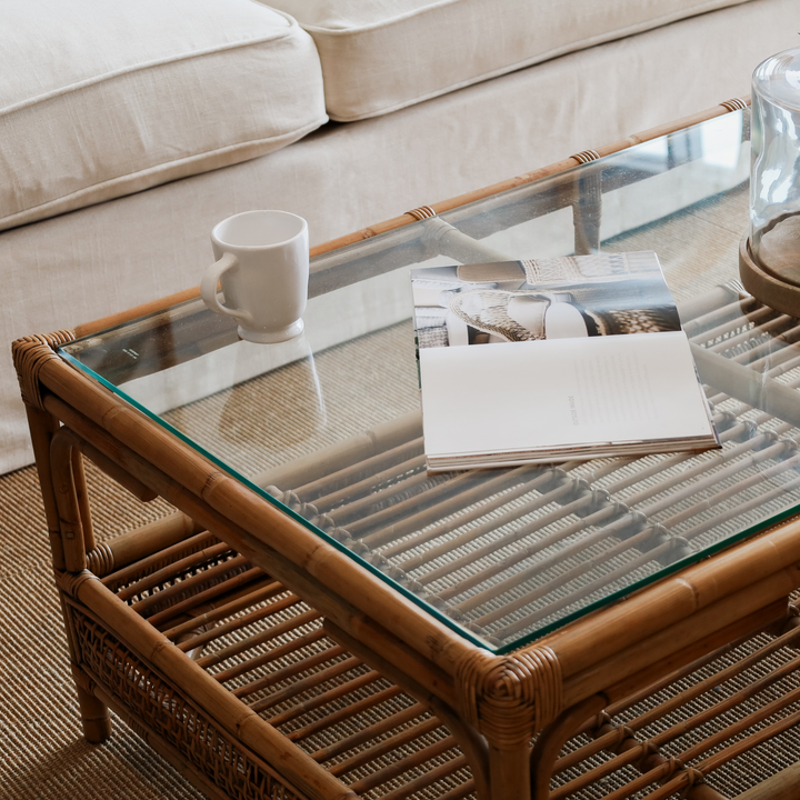 Havana Rattan Hamptons Coffee Table W Glass Top