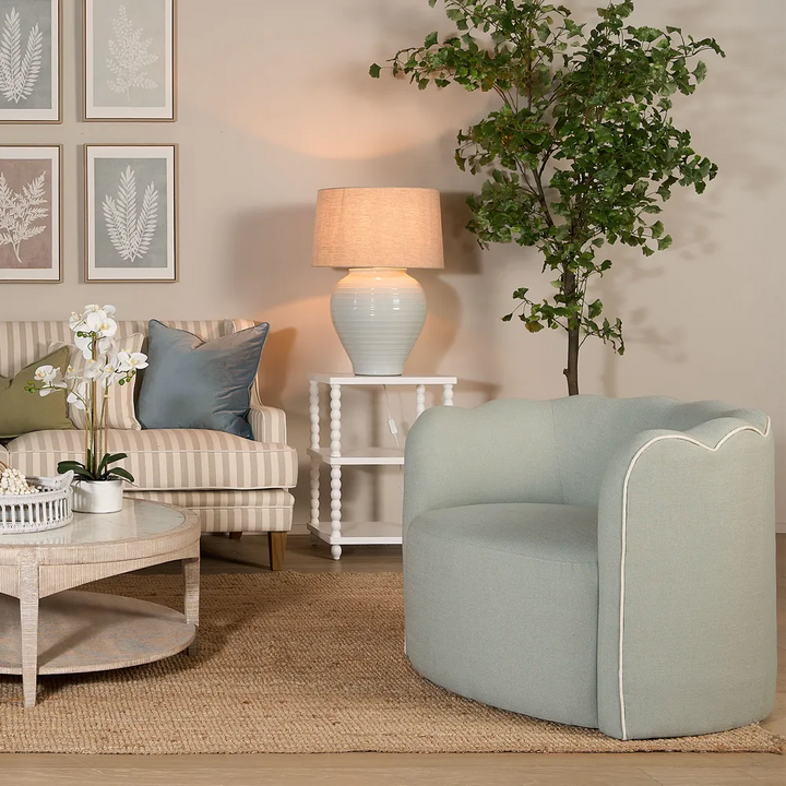 Camille Scallop Armchair Seafoam with White Piping