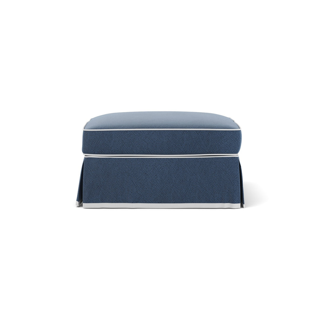 Noosa Hamptons Ottoman Navy W/White Piping