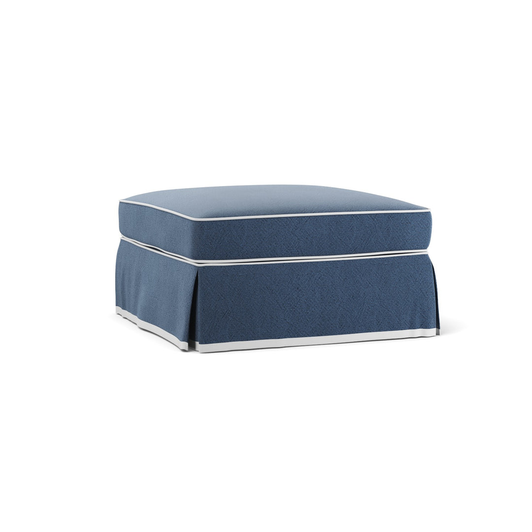 Noosa Hamptons Ottoman Navy W/White Piping