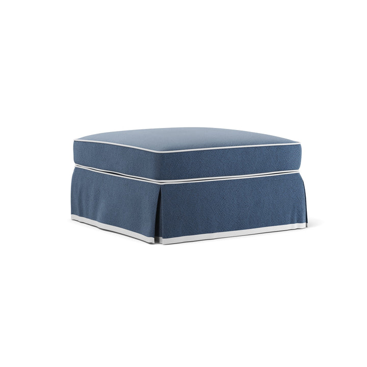 Noosa Hamptons Ottoman Navy W/White Piping