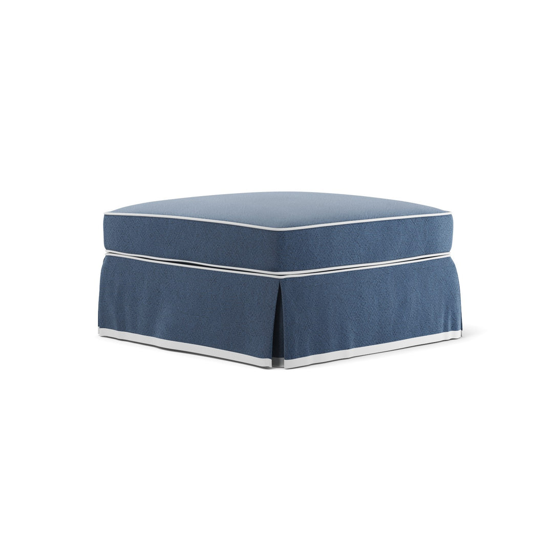 Noosa Hamptons Ottoman Navy W/White Piping