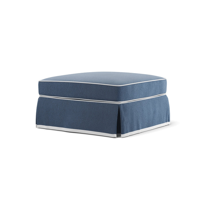 Noosa Hamptons Ottoman Navy W/White Piping