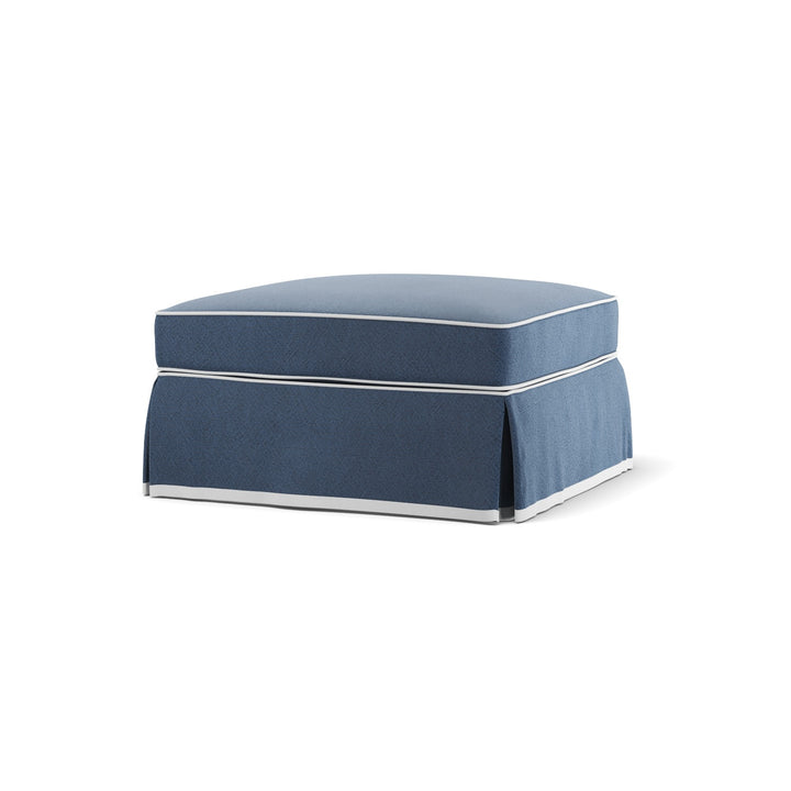 Noosa Hamptons Ottoman Navy W/White Piping