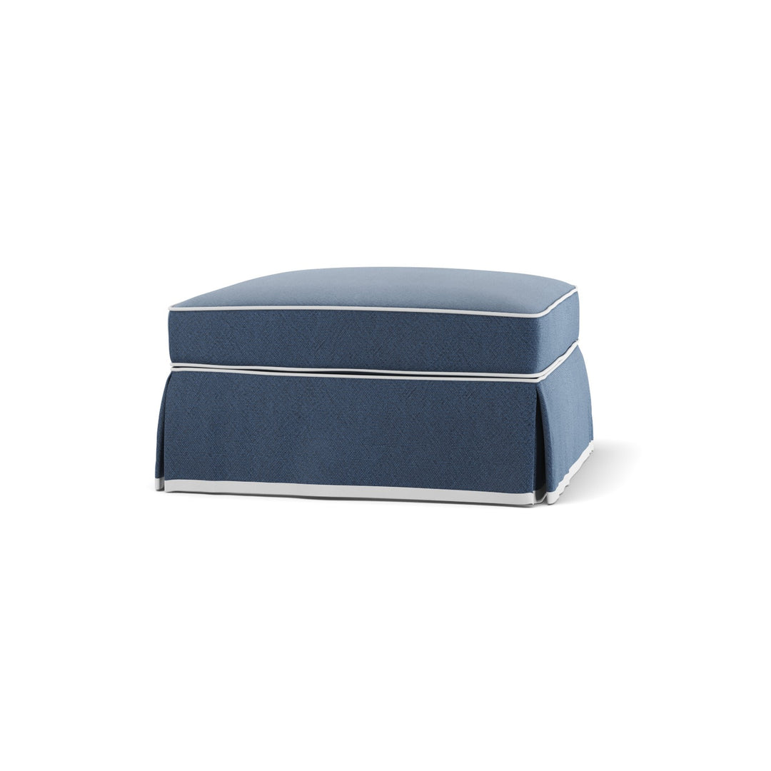 Noosa Hamptons Ottoman Navy W/White Piping