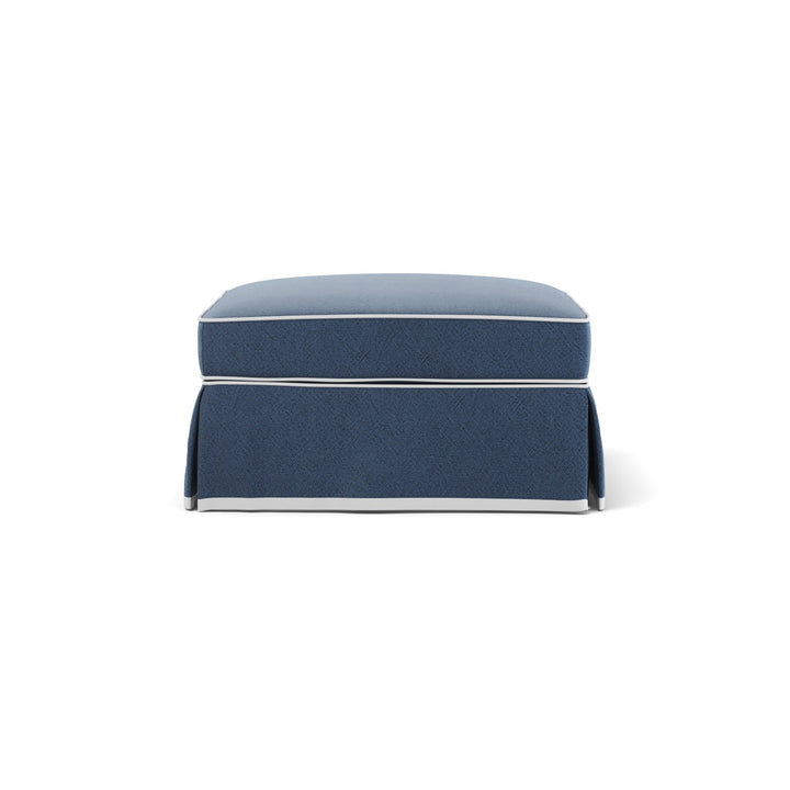 Noosa Hamptons Ottoman Navy W/White Piping