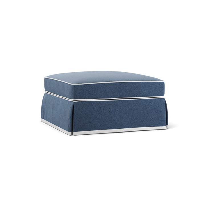 Noosa Hamptons Ottoman Navy W/White Piping