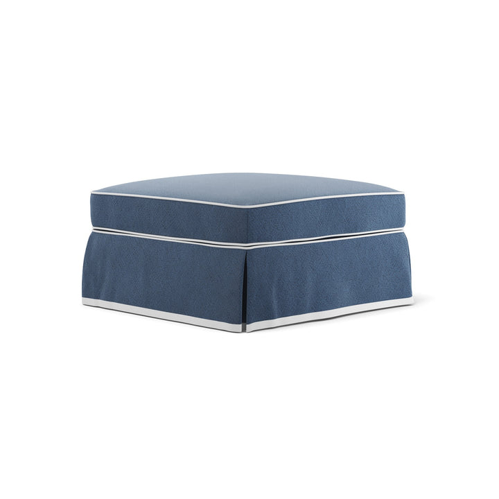 Noosa Hamptons Ottoman Navy W/White Piping