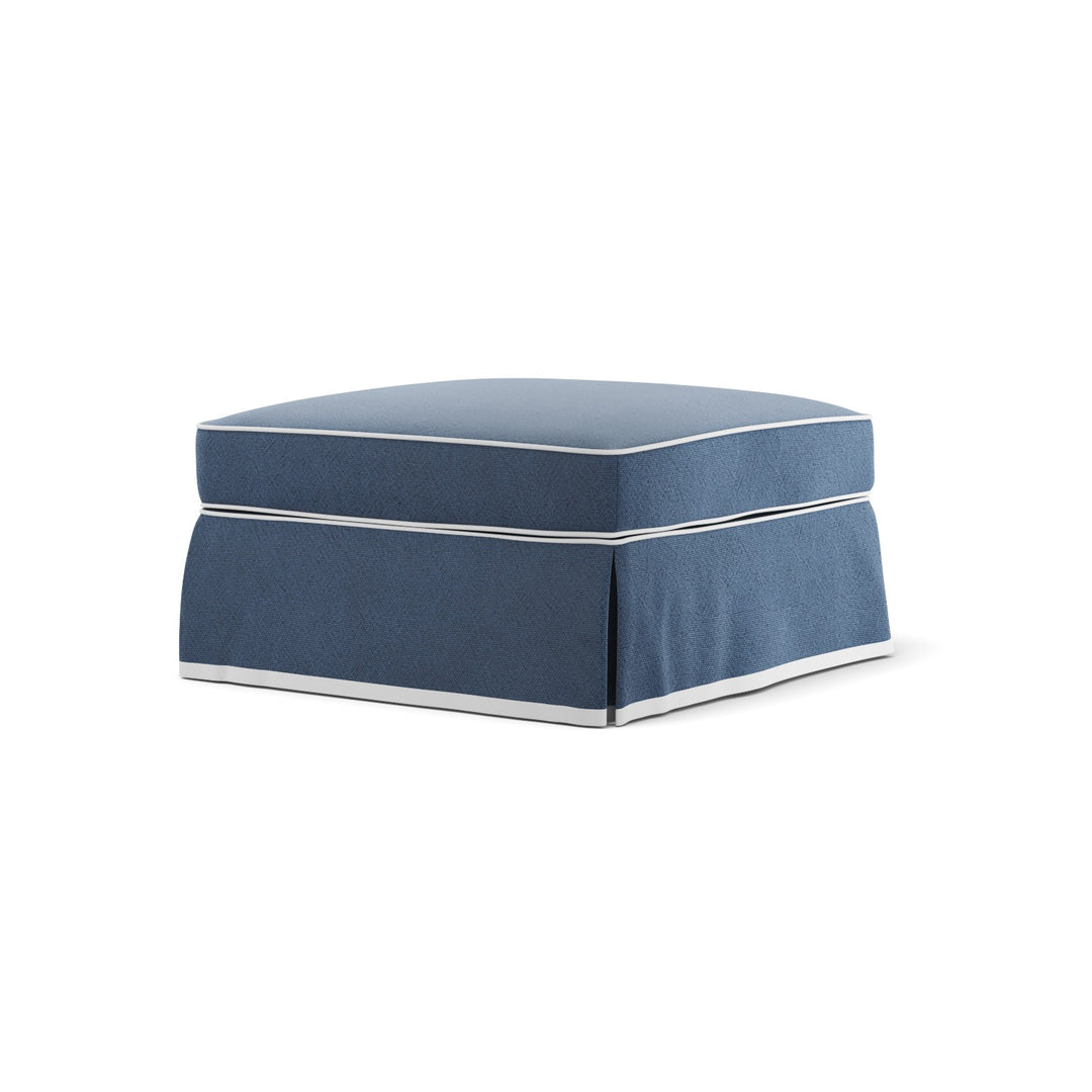 Noosa Hamptons Ottoman Navy W/White Piping