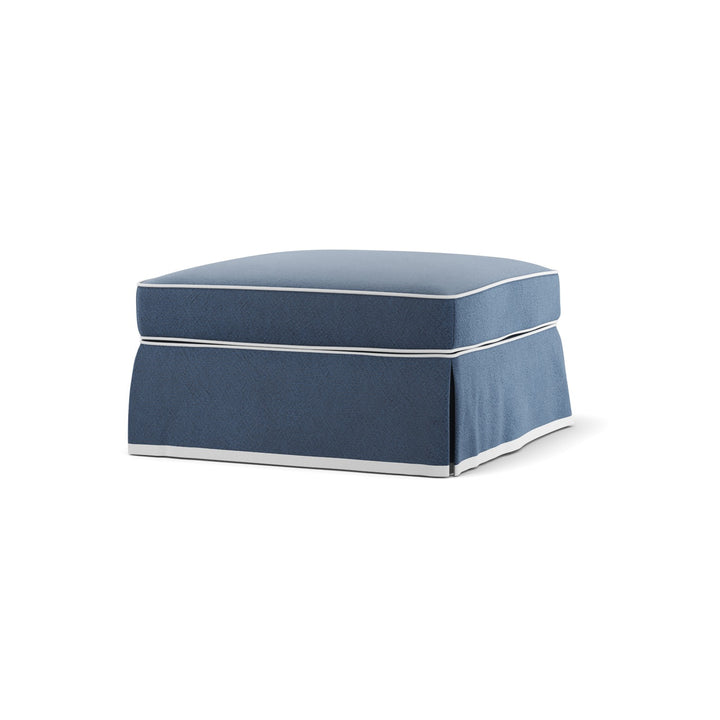 Noosa Hamptons Ottoman Navy W/White Piping