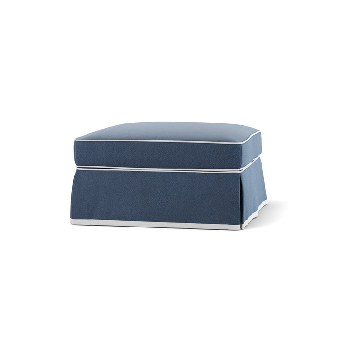 Noosa Hamptons Ottoman Navy W/White Piping