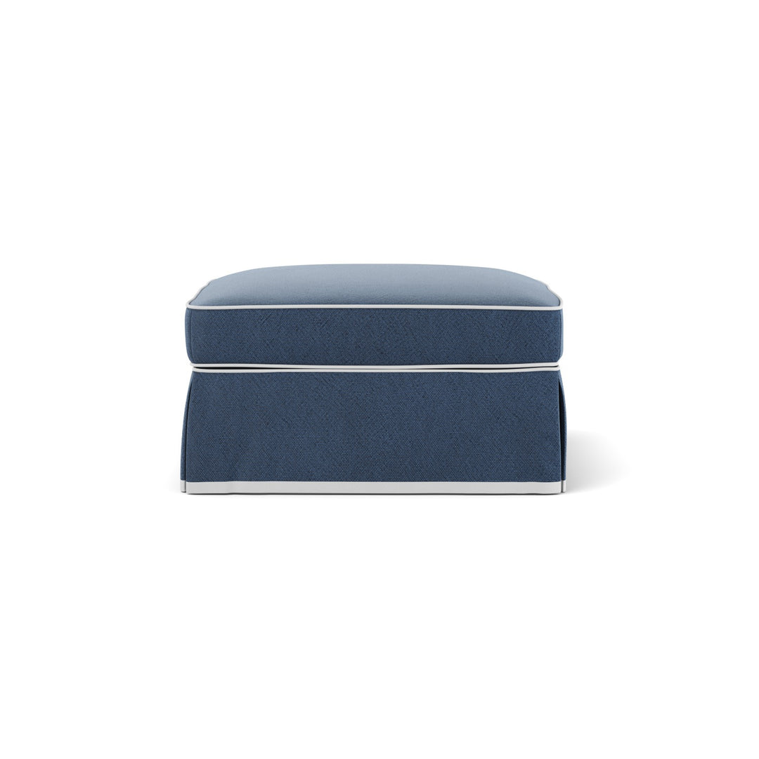 Noosa Hamptons Ottoman Navy W/White Piping