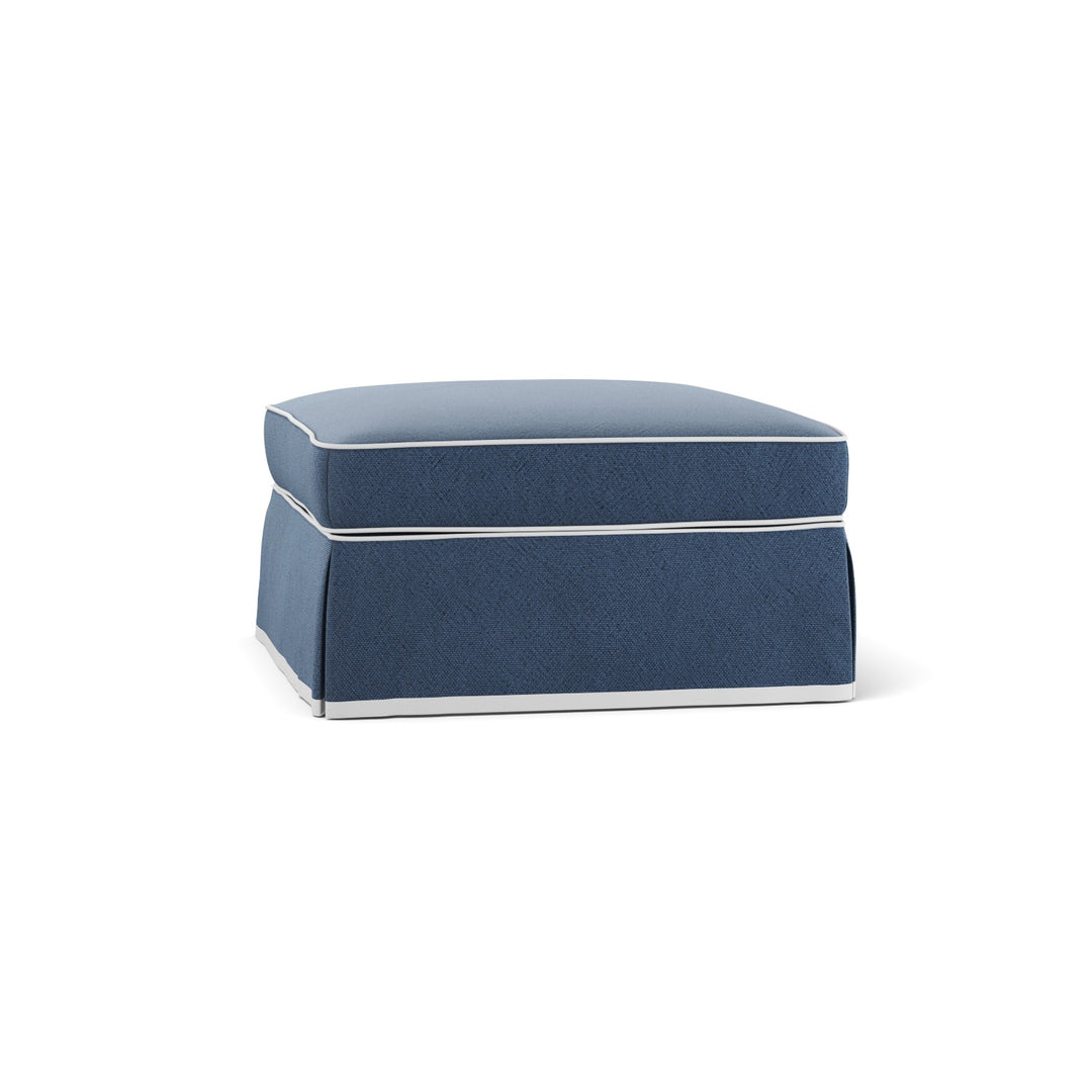 Noosa Hamptons Ottoman Navy W/White Piping