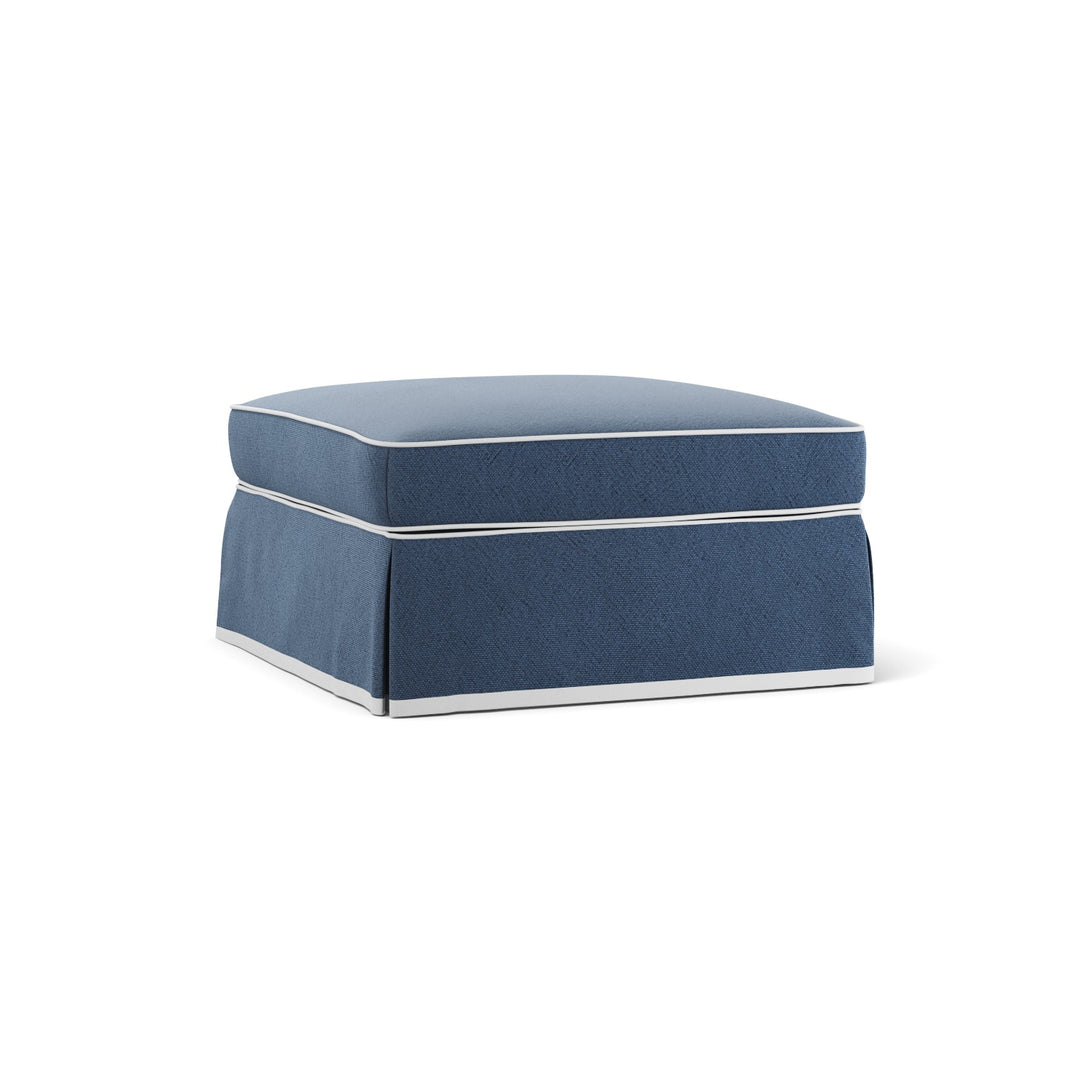 Noosa Hamptons Ottoman Navy W/White Piping