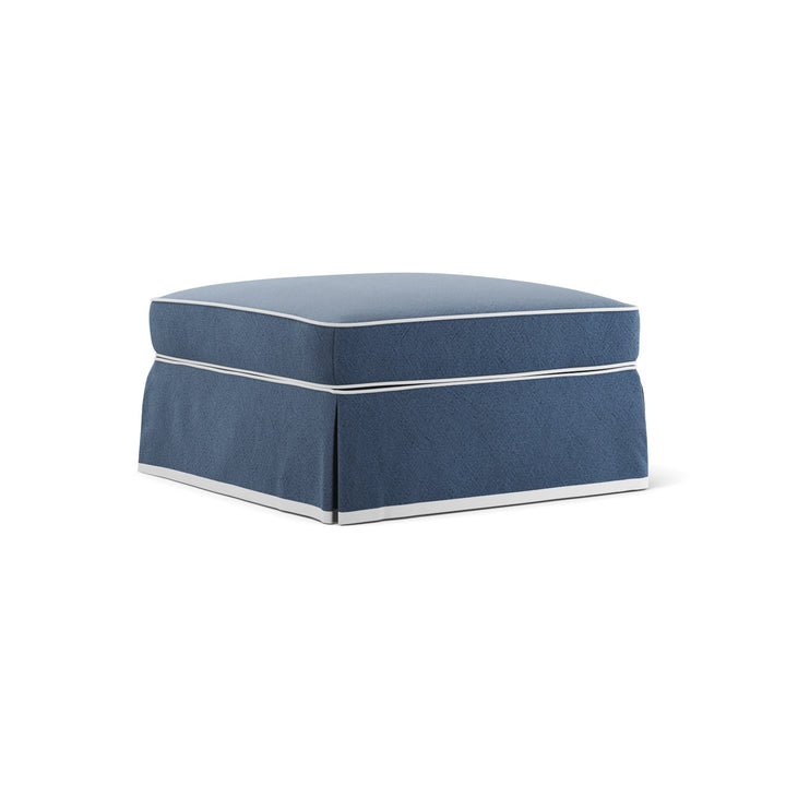 Noosa Hamptons Ottoman Navy W/White Piping