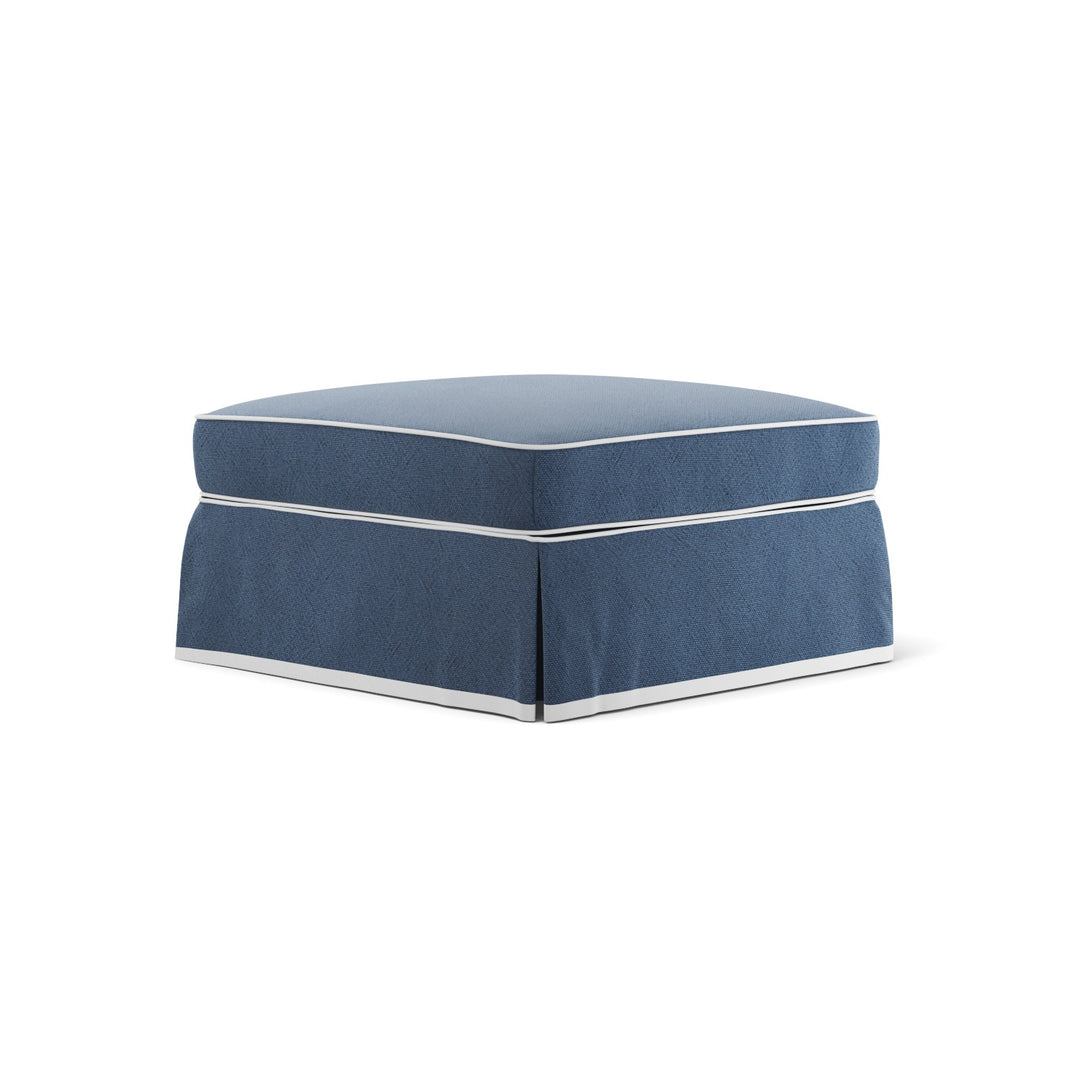 Noosa Hamptons Ottoman Navy W/White Piping