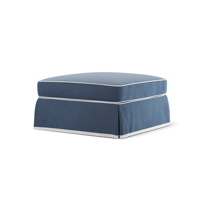 Noosa Hamptons Ottoman Navy W/White Piping